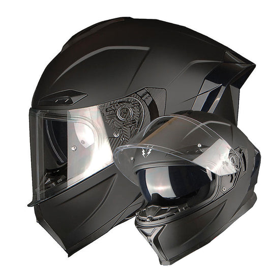 Motorcycle Helmet Full-Face Dual-Visor Shell with Clear Outer Shield, Smoked Inner Visor, Nine Colors and S-XL Sizes