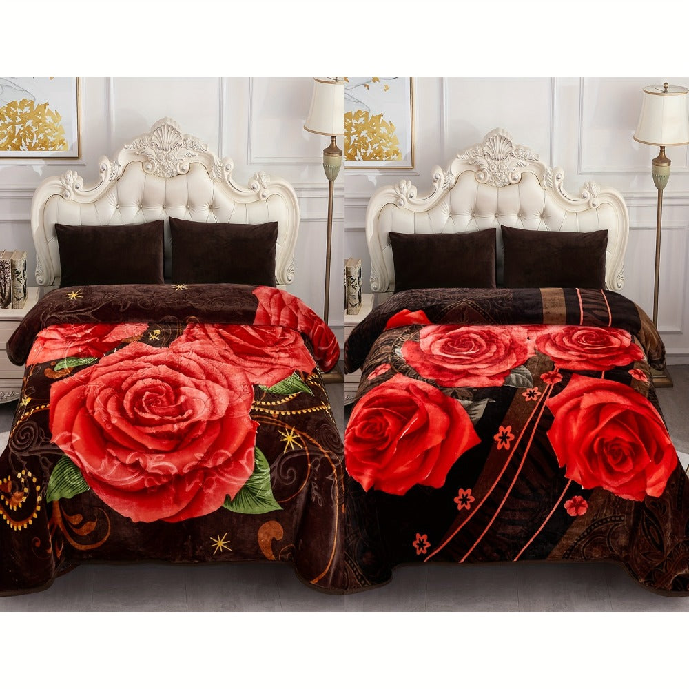 Reversible Plush Blanket 2-Ply 520GSM Milk Velvet - Queen King Size Blanket with Vibrant Animal & Floral Designs