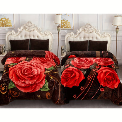 Reversible Plush Blanket 2-Ply 520GSM Milk Velvet - Queen King Size Blanket with Vibrant Animal & Floral Designs