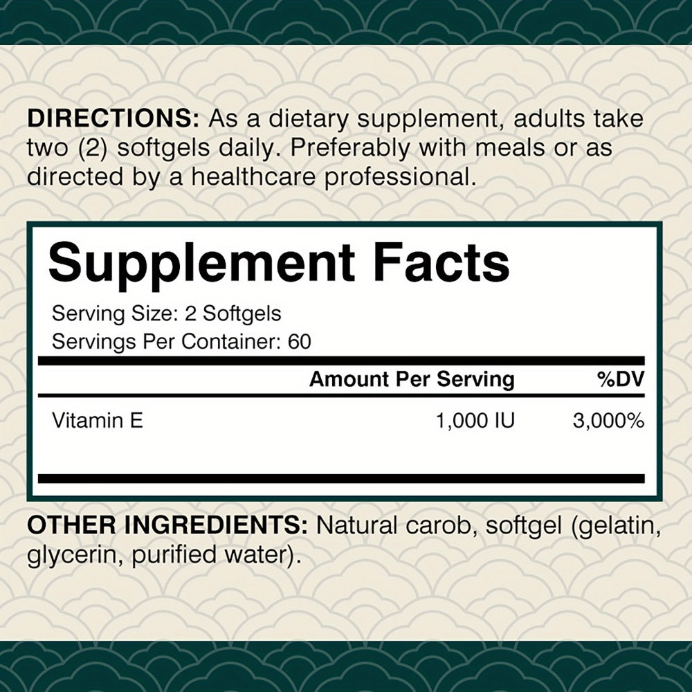 Vitamin E 1000IU Softgels 120 Count High Potency Antioxidant Supplement for Hair, Skin, Nails & Eye Health