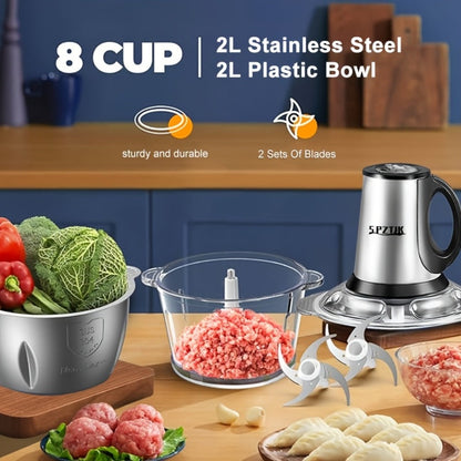 Electric Food Chopper with 2 Bowls & Dual-Level Blades, Mini Food Processor for Grinding Meat Chopping Nuts Salad Prep