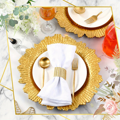 Wedding Plates 100pcs, 13 Inch Plastic Floral Decorative Plates with Metallic Ruffled Rim, Bulk Party Plates for Wedding