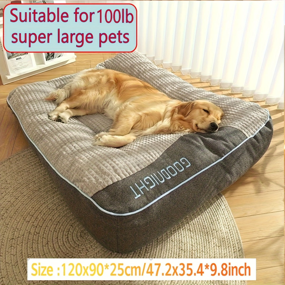 Gray Rectangular Dog Bed with Thick Polyester Fiber Cushion, Four Size Options and Included Grooming Tool