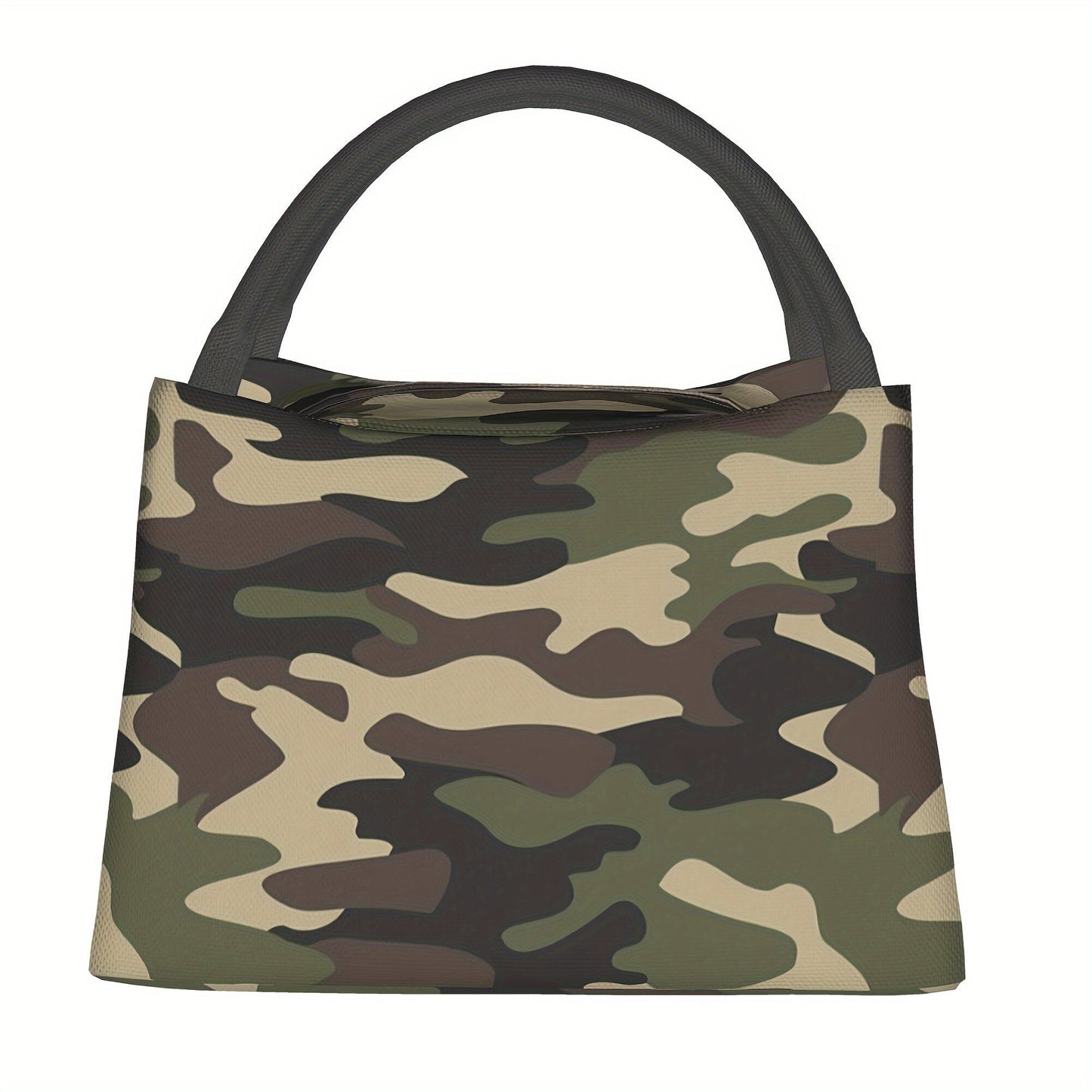 Camouflage Lunch Bag Tote, 11 x 6.5 x 7 Inches with Top Zipper, Dual Carry Handles and Tapered Profile