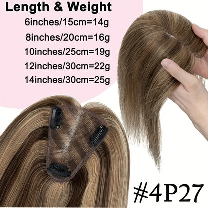 Hair Topper Human Hair Clip In Lace Base 8x10cm Curtain Bangs Thinning Hair Coverage 6-14 Inch | Highlight Blonde #27 #613 #12P613 #4P27