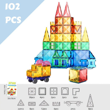 Castle Magnetic Tiles Building Set 102 or 116 Pcs, 3D STEM Sensory Blocks, Pretend Castle Playset for Preschool Boys & Girls Ages 3+