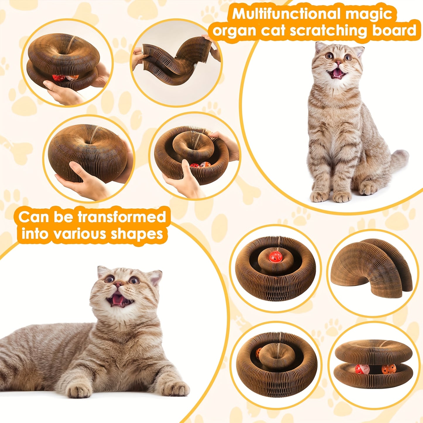 Cat Scratching Board with Ball Track & Bells – Foldable Organ Cardboard Scratcher Pad, Interactive Cat Toy for Indoor Cats