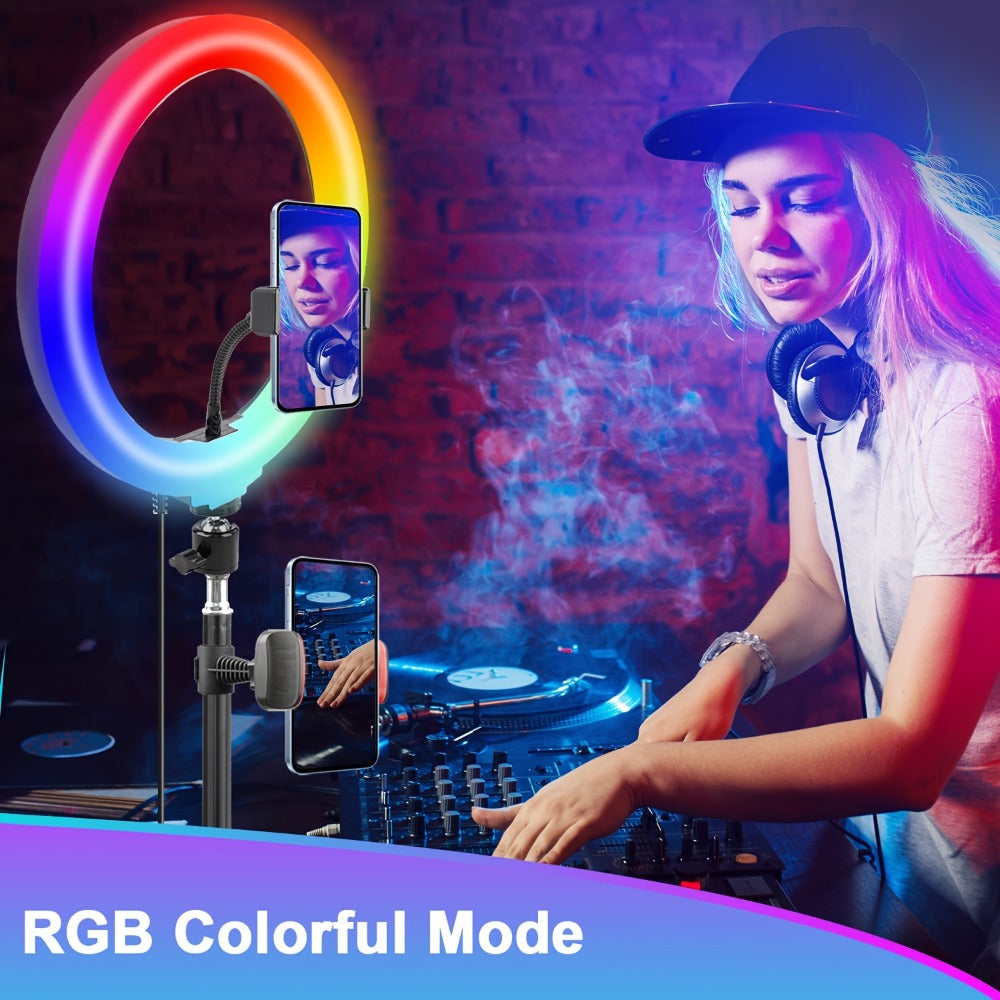 RGB Ring Light 12 Inch Dimmable with 63 Inch Adjustable Tripod USB Powered Phone Stand Gimbal for an Everyday Personal Care Routine