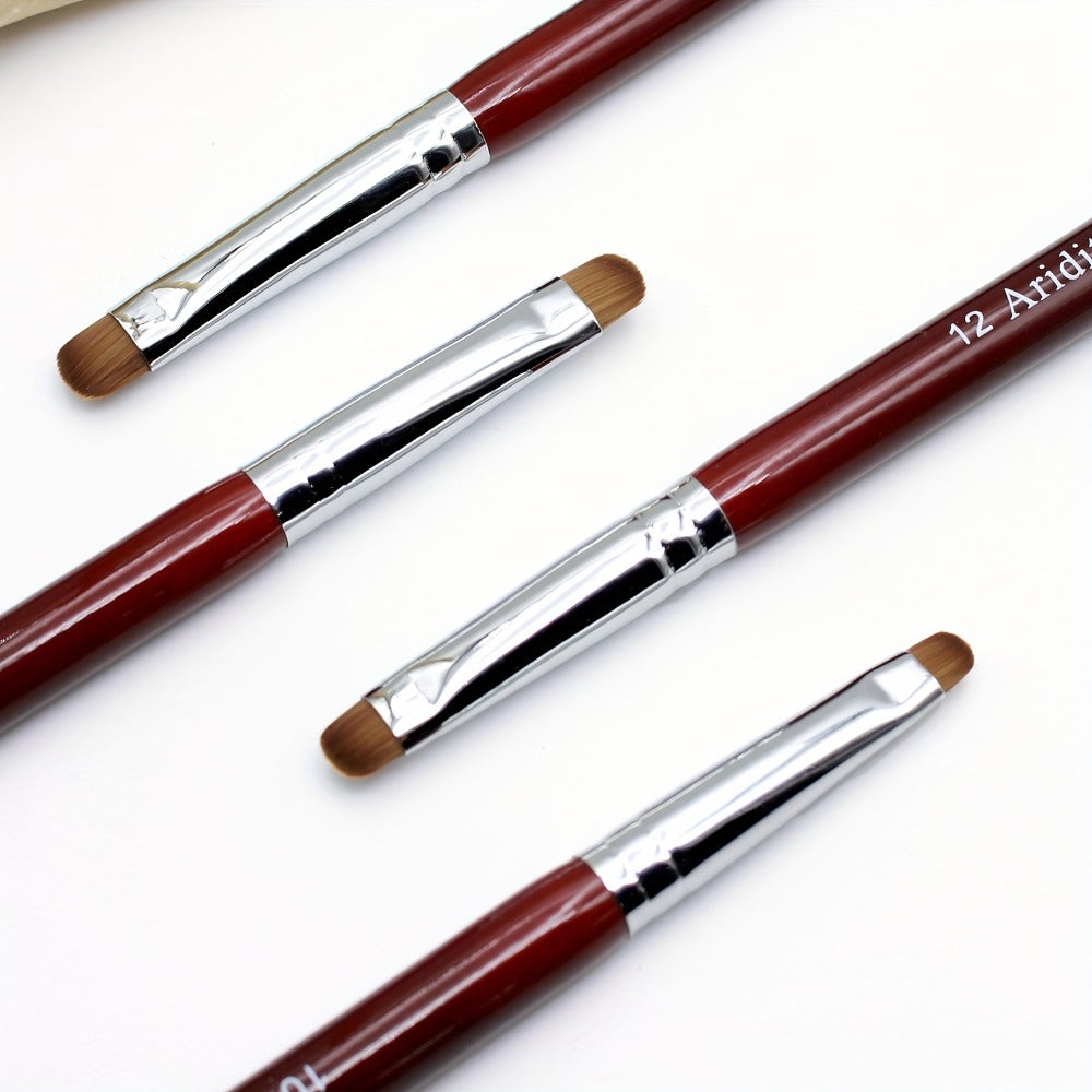 Acrylic Nail Art Brushes Set 4pcs with Dotting Pens – Red Wood Handle Precision Tips #10 #12 #14 #16 for French Manicure Nail Sculpting