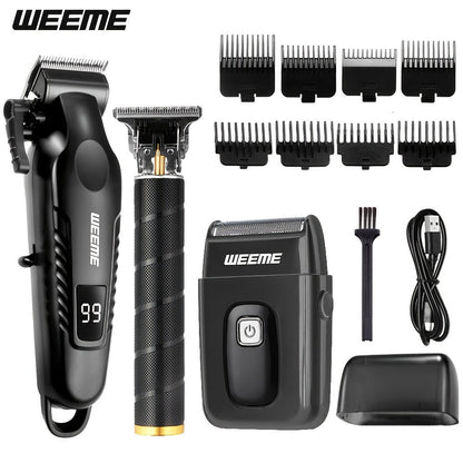 Men's Grooming Barber Haircut Set 2 & 3 Piece – Professional Hair Clipper USB Rechargeable T-Blade Trimmer Razor with 8 Limit Combs Complete