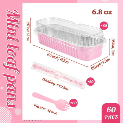 Sixty-Piece Mini Loaf Pan Set with Clear Lids, Pink Spoons and Rectangular 6.8-Ounce Containers