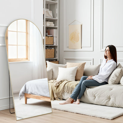 Full Length Mirror Floor Standing, Arched & Rect Body Mirror with Stand, Hanging or Leaning Wall Mirror, Aluminum Alloy Thin Frame