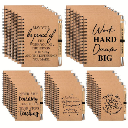 Spiral Notebooks with Retractable Bamboo Pens Bulk Gift Set – 30 Pack Inspirational Journals Thank You Gifts for Teachers Employees Back