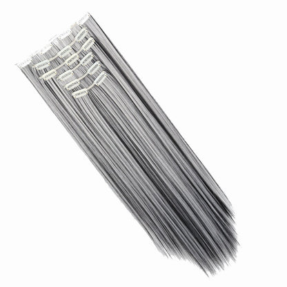 Space Gray Clip In Hair Extensions 6 Piece Set 24 Inch Heat Resistant Synthetic Fiber – Instant Length & Volume for Women | Daily Wear