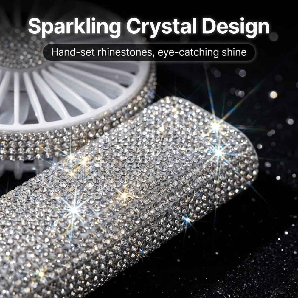 Rhinestone Handheld Fan Mini USB Rechargeable, Crystal Diamond Sparkling Personal Fan 3-Speed for Women and Girls