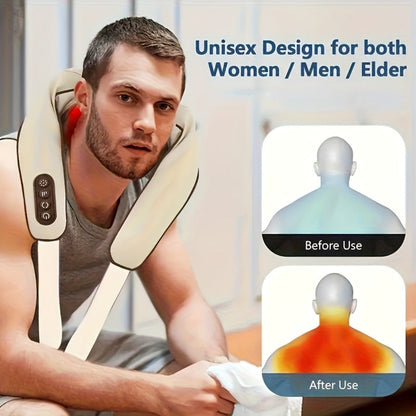 Neck Shoulder Massage Pillow 8D Deep Kneading Wireless Electric Back Massager Simulates Human Hands for Neck for Home or Salon Spa Use