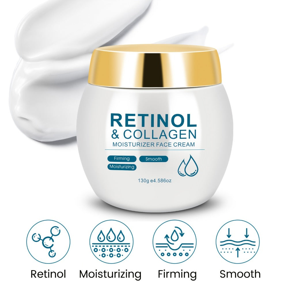 Face Cream Retinol and Collagen 130g Jar or Retinol Essence Option for Day and Night Skin Care