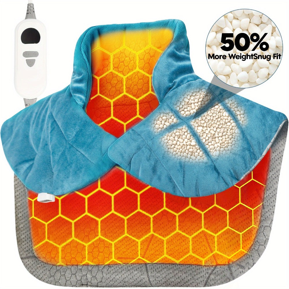 Heating Pad for Neck & Shoulders – 130W Graphene Weighted Electric Pad, 6 Heat Settings, 4 Timers, Auto Shut-Off, Machine Washable