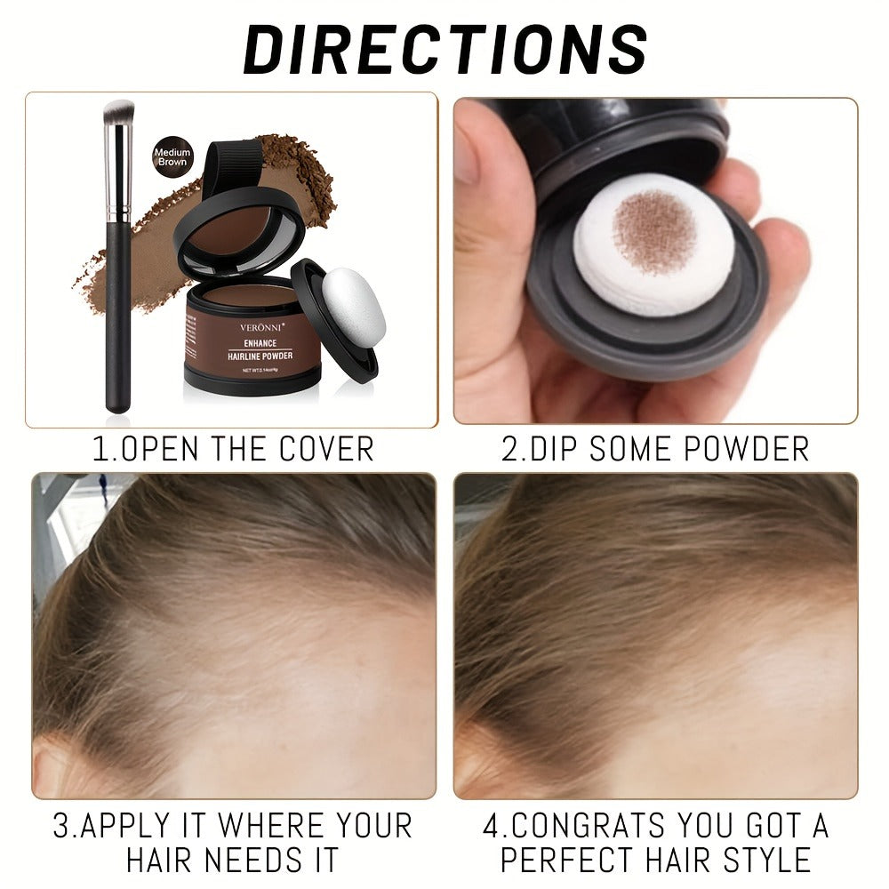 Hair Root Concealer Powder with Brush - Instantly Covers Gray Roots & Thinning Hairline, Plant-Based Keratin Formula