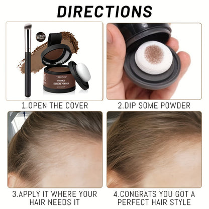 Hair Root Concealer Powder with Brush - Instantly Covers Gray Roots & Thinning Hairline, Plant-Based Keratin Formula