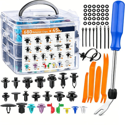 Automotive Fastener Clips Kit 680pcs + Removal Tools – Universal Car Door Panel Bumper Fender Rivet Push Clips Expansion Screws Replacement