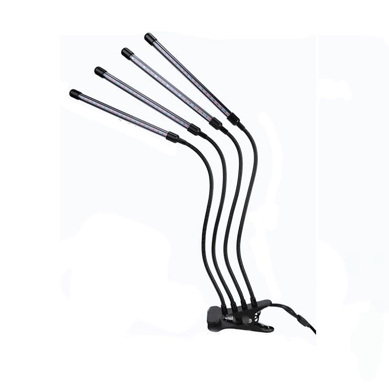 Clamp-On Red Blue LED Plant Lamp with 3, 4 or 5 Flexible Light Bars and USB Control for Shelves
