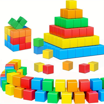 Magnetic Cube Building Blocks 35 Pcs for Toddlers Rainbow Sensory STEM Toy Ages 3-5, Safe Large Sealed Magnet Blocks for Boys & Girls