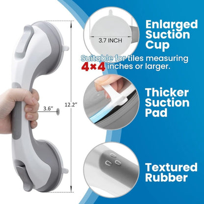 Grab Bar for Shower Suction Cup 12 Inch Bathroom Safety Handle No Drill Removable Shower Grip for Entryways, Bedrooms and Living Spaces
