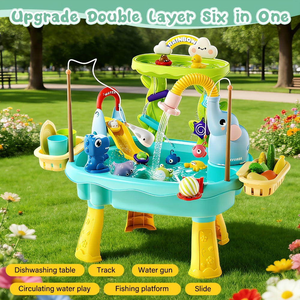 Kids Water Table Toy with Electric Pump & Faucet for Toddlers - Play Sink with Food Accessories & Fishing Toy