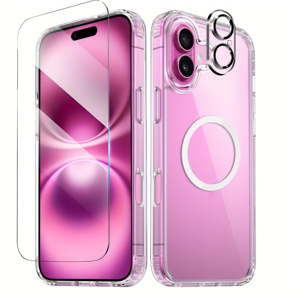 Phone Case Clear TPU and PC Three-Piece Bundle with Screen and Camera Lens Protectors for Select iPhone Models