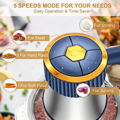 Electric Food Chopper & Processor 5L Stainless Steel - 40000 RPM Motor, 6 Bi-Level Blades, Meat Grinder & Vegetable Slicer for Kitchen