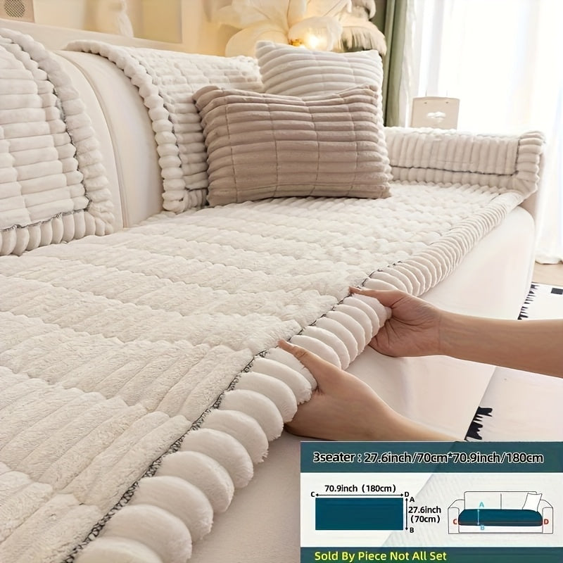 Sofa Cushion Cover Plush Velvet Washable Seat Pad Wavy Edge Soft Kapok Filling for Couch Loveseat 1 2 3 4 Seater