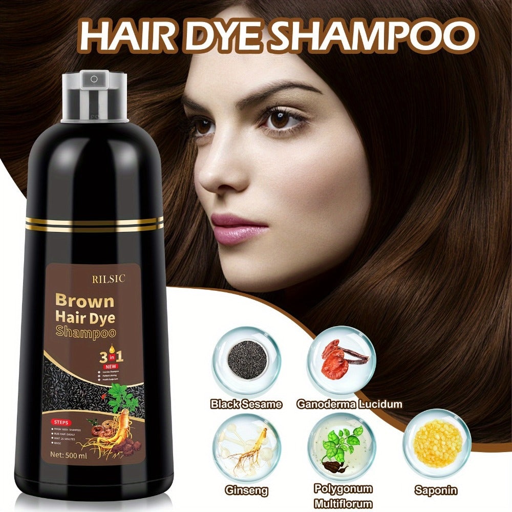Grey Hair Coverage Shampoo 2 Pack 3-in-1 Herbal Hair Dye Kit with Plant-Based Squalane Colors for Bath Time, Home Spa and Personal Care