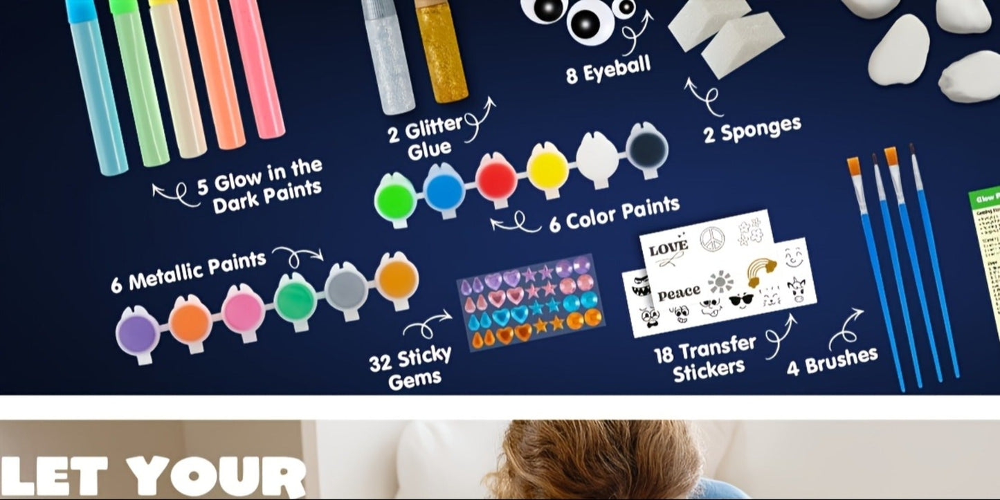 Stone Painting Set Glow in the Dark for Kids with the Listed Color, Size or Set Options for Everyday Use