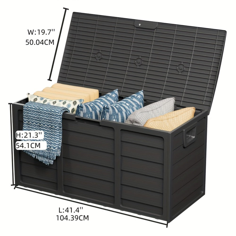 75-Gallon Outdoor Storage Box with Hinged Lid, Side Handles and Black or Gray Checkout Options