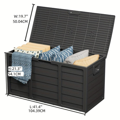 75-Gallon Outdoor Storage Box with Hinged Lid, Side Handles and Black or Gray Checkout Options