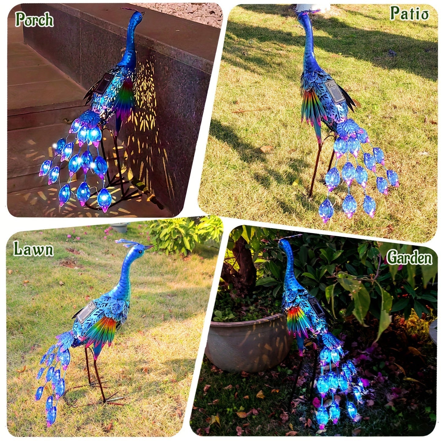 Solar Peacock Garden Statue – Metal Bird Sculpture with LED Lights, Outdoor Yard Art Decor for Patio, Lawn & Garden, Unique Gift
