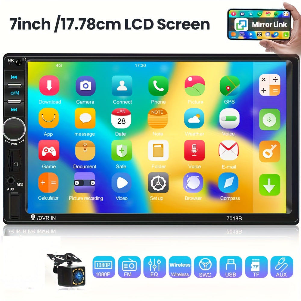 Double Din Car Stereo 7 Inch Touchscreen – CAMECHO MP5 Player with Wireless FM, Mirror Link, USB/SD/AUX, Backup Camera Input