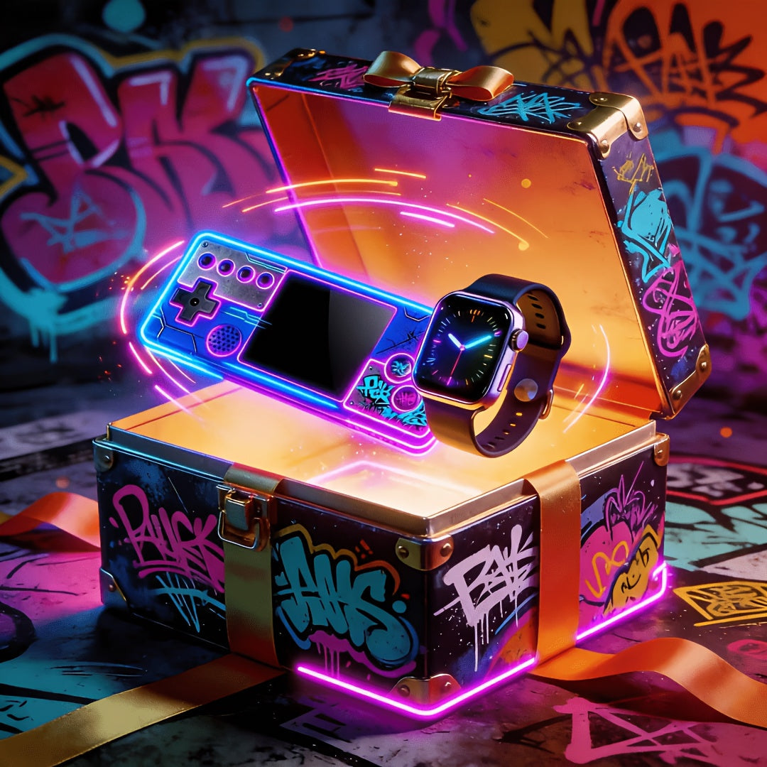 Handheld Game Console and Smart Watch Two-Piece Set with Basic or Deluxe Bundles in Three Console Colors