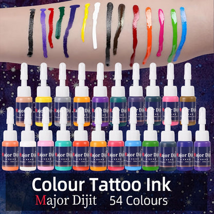 Tattoo Ink 54-Color Full Spectrum Bottle Set with Complete Palette Configuration for Color Selection