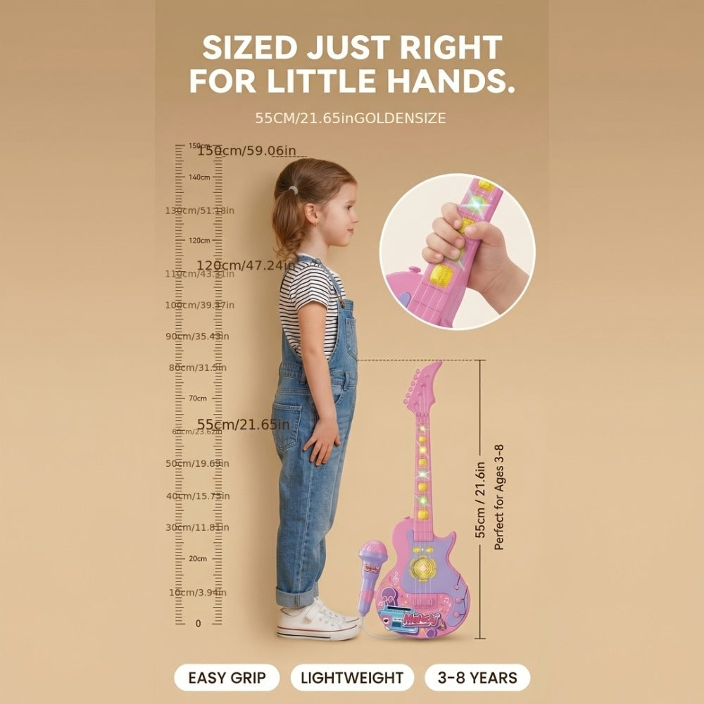 Kids Electric Guitar Toy with Microphone, Lights & Sounds, Musical Instrument Toy for Toddlers Ages 3-8
