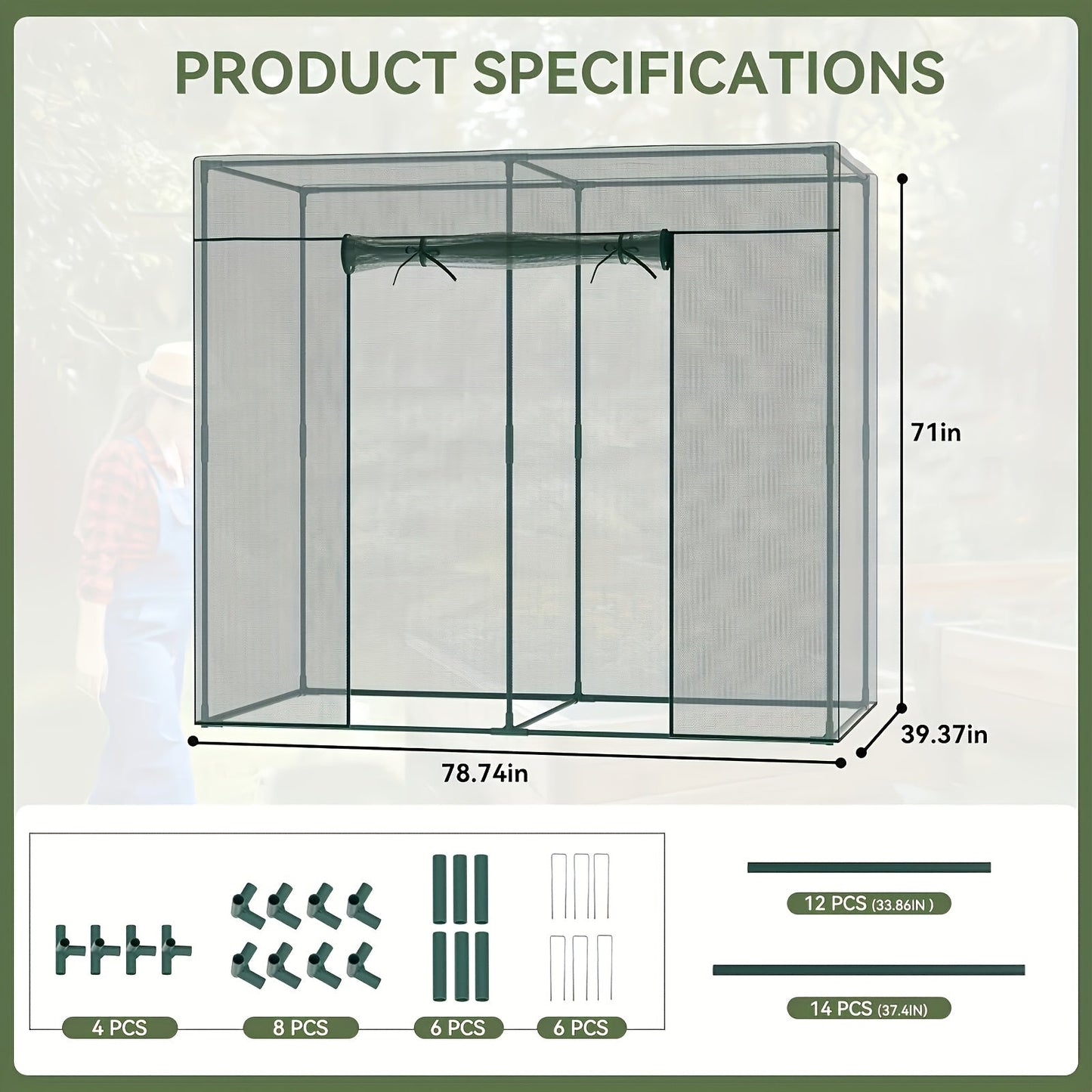 Plant Protection Tent Crop Cage with Zippered Door & Square Frame, Raised Garden Bed Cover Wind-Resistant for Outdoor Vegetables