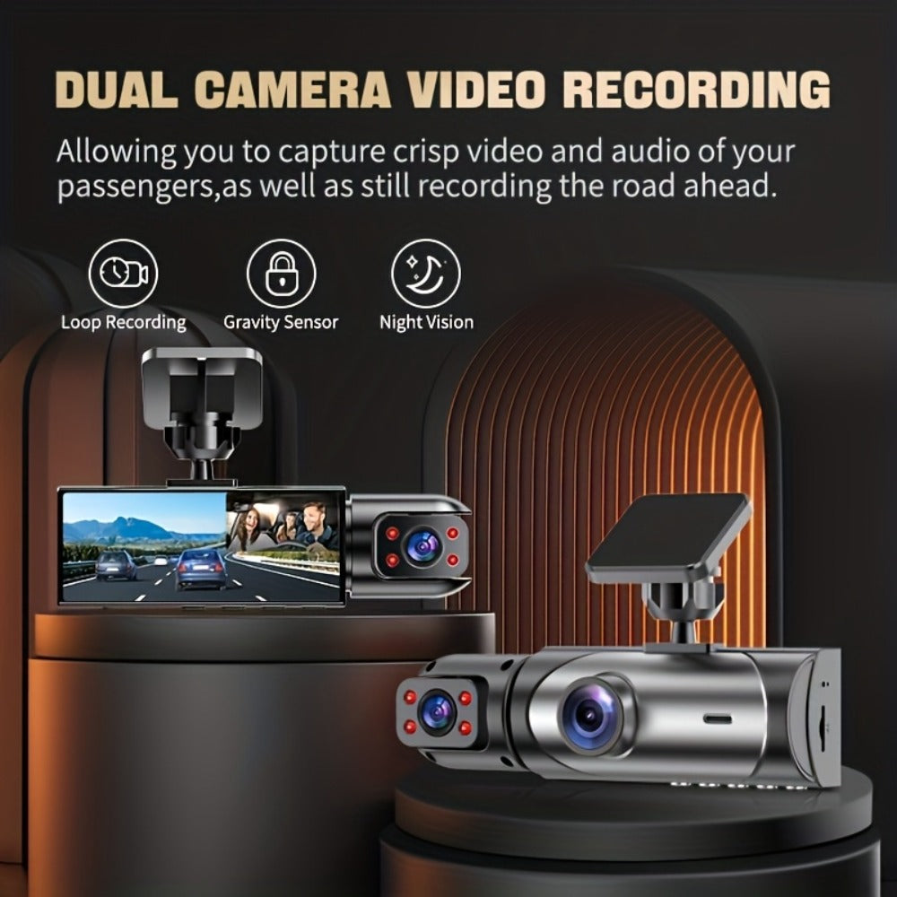 Dual Lens Dash Cam Front and Inside 1080P – Infrared Night Vision, Loop Recording, 3.16" IPS Screen, Wide Angle