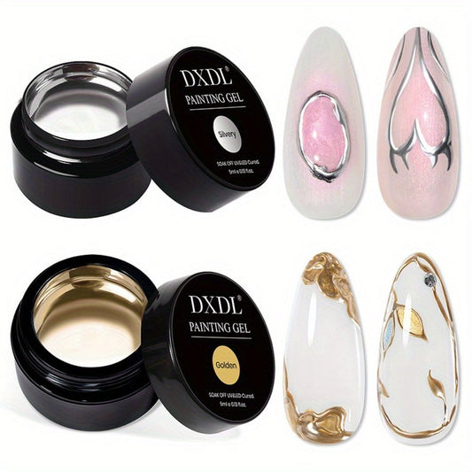 Chrome Mirror Nail Art Liner Gel Set 2pcs Gold & Silver – 3D Metallic Mirror Effect Soak-Off Painting Gel