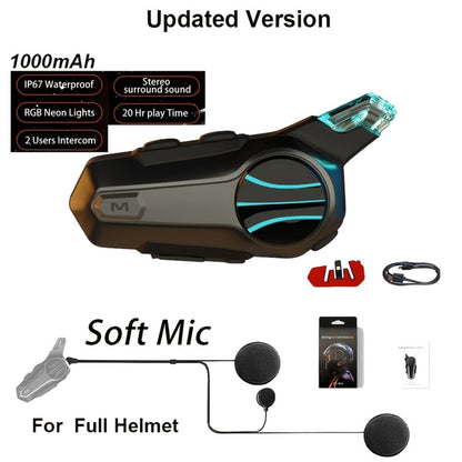 Motorcycle Helmet Bluetooth Intercom Headset – Wireless Real-Time 2-Rider Communication, Compatible with Full Face, 3/4 & Open Face Helmets
