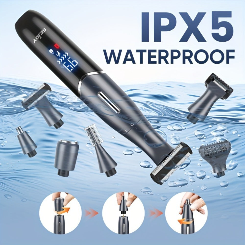 Six in One Bikini Trimmer and Electric Razor for Women and Men, Wet Dry Grooming Set in Purple