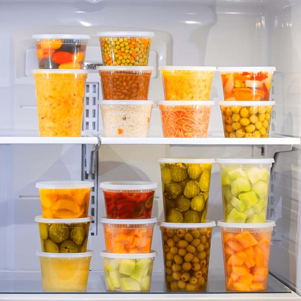 Deli Container Food Storage Organizer 48-Piece 16oz Set with 24 Round Cups and 24 Fitted Lids