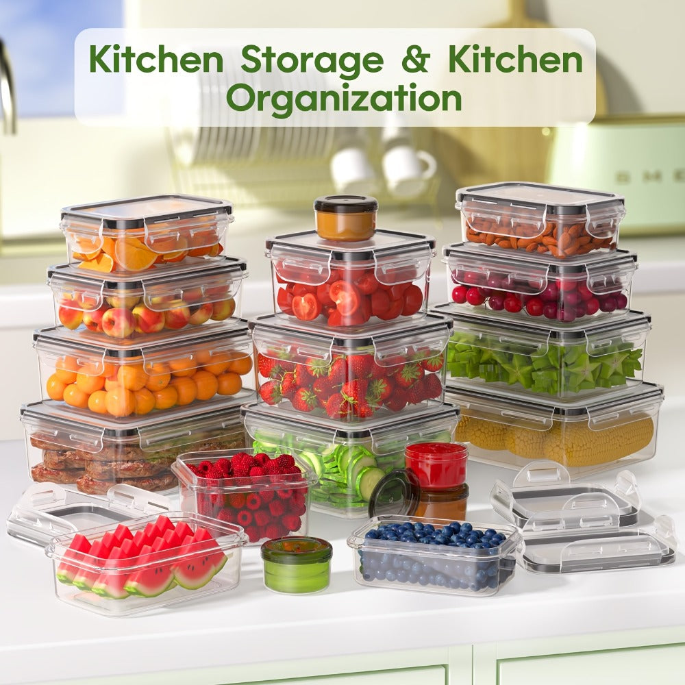 Food Storage Containers with Lids Airtight Plastic Meal Prep Containers Stackable Leak Proof BPA Free for Pantry Kitchen Refrigerator
