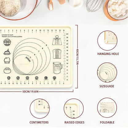 Silicone Pastry Mat Extra Thick Baking Mat with Measurements for Dough Rolling Pizza Cake for Entryways, Bedrooms and Living Spaces