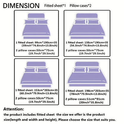Fitted Sheet Set 3 Piece Digital Print Plaid – Deep Pocket 15 Inch Bed Sheet with 2 Pillowcases, 85% Polyester Soft Breathable Bedding Set